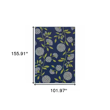8' X 13' Blue And Green Floral Indoor Outdoor Area Rug