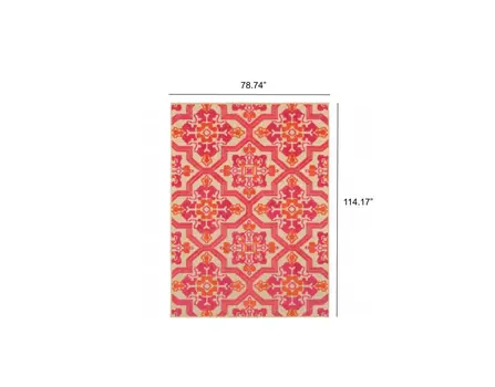 7' X 10' Pink And Orange Moroccan Indoor Outdoor Area Rug