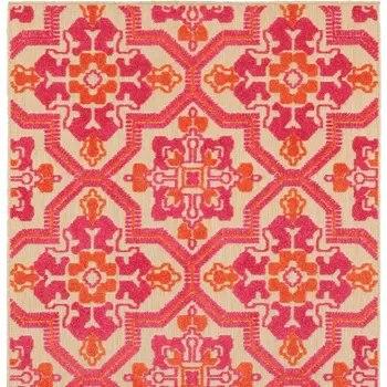 7' X 10' Pink And Orange Moroccan Indoor Outdoor Area Rug