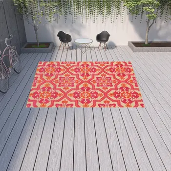 10' X 13' Pink And Orange Moroccan Indoor Outdoor Area Rug