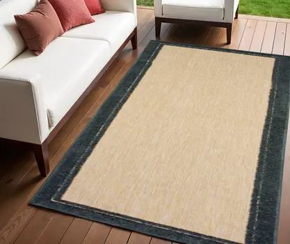 4' X 5' Beige And Black Indoor Outdoor Area Rug