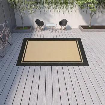 10' X 13' Beige And Black Indoor Outdoor Area Rug