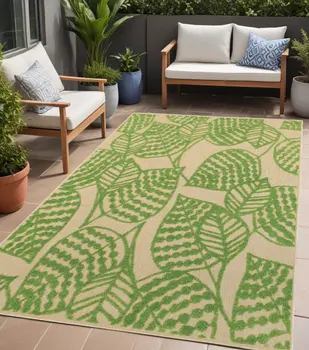 5' X 8' Green Floral Indoor Outdoor Area Rug