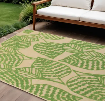 8' X 11' Green Floral Indoor Outdoor Area Rug