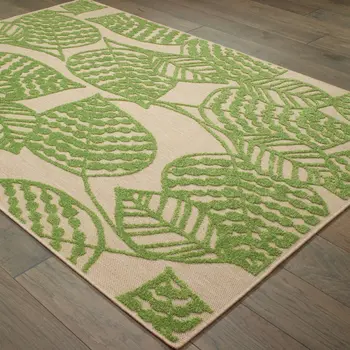 10' X 13' Green Floral Indoor Outdoor Area Rug