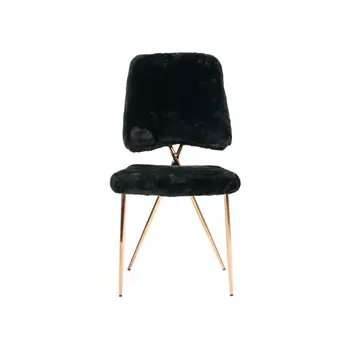 Set of Two Black and Gold Upholstered Fabric Dining Side Chairs