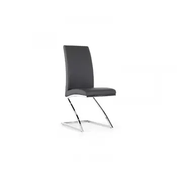 Set of Two Gray and Silver Upholstered Faux Leather Dining Side Chairs