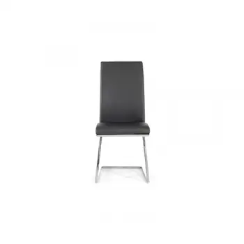 Set of Two Gray and Silver Upholstered Faux Leather Dining Side Chairs