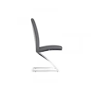 Set of Two Gray and Silver Upholstered Faux Leather Dining Side Chairs