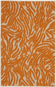 3' X 4' Orange And Ivory Abstract Indoor Outdoor Area Rug