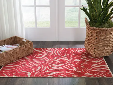 3' X 4' Red And Ivory Abstract Indoor Outdoor Area Rug