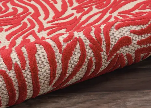 3' X 4' Red And Ivory Abstract Indoor Outdoor Area Rug