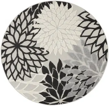 5' Black And White Round Indoor Outdoor Area Rug