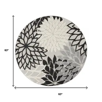 5' Black And White Round Indoor Outdoor Area Rug