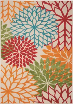 5' X 8' Green And Ivory Floral Indoor Outdoor Area Rug