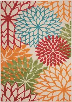 5' X 8' Green And Ivory Floral Indoor Outdoor Area Rug