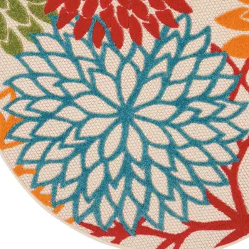 5' Green And Ivory Round Indoor Outdoor Area Rug