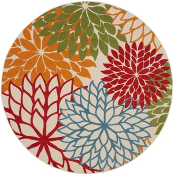 5' Green And Ivory Round Indoor Outdoor Area Rug