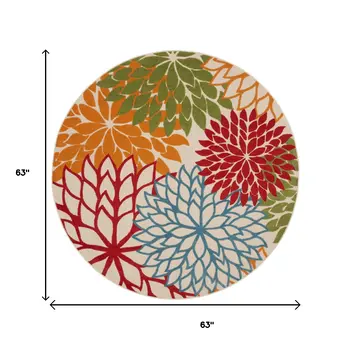 5' Green And Ivory Round Indoor Outdoor Area Rug