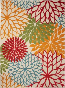 7' X 10' Green And Ivory Floral Indoor Outdoor Area Rug