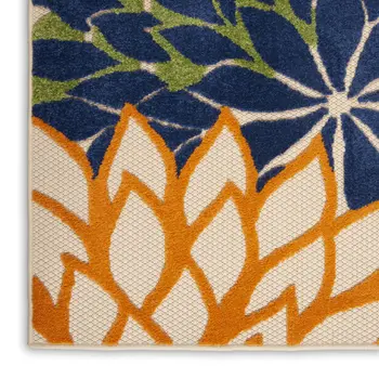 12' Ivory And Blue Floral Indoor Outdoor Runner Rug