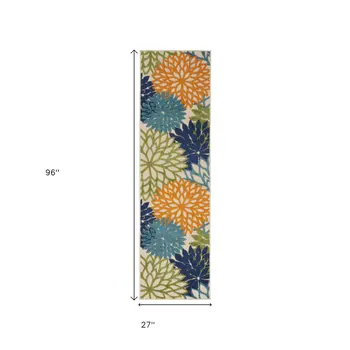 8' Ivory And Blue Indoor Outdoor Area Rug