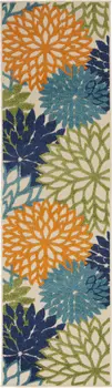 8' Ivory And Blue Indoor Outdoor Area Rug