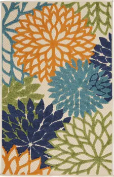 3' X 4' Ivory And Blue Indoor Outdoor Area Rug