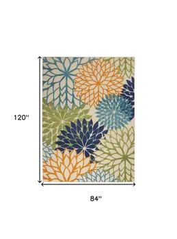 7' X 10' Ivory And Blue Floral Indoor Outdoor Area Rug