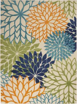 8' X 11' Ivory And Blue Indoor Outdoor Area Rug