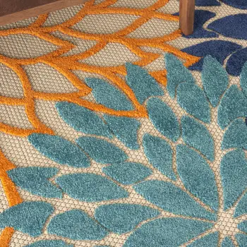 8' X 11' Ivory And Blue Indoor Outdoor Area Rug