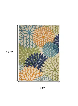 8' X 11' Ivory And Blue Indoor Outdoor Area Rug