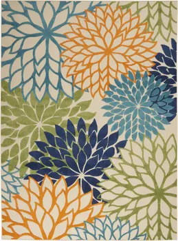 8' X 11' Ivory And Blue Indoor Outdoor Area Rug