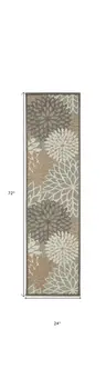 6' Gray And Ivory Floral Indoor Outdoor Area Rug