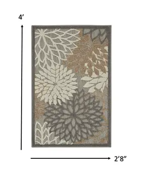 3' X 4' Gray And Ivory Floral Indoor Outdoor Area Rug