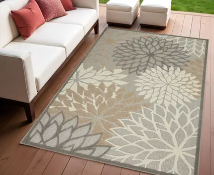 4' X 6' Gray And Ivory Indoor Outdoor Area Rug