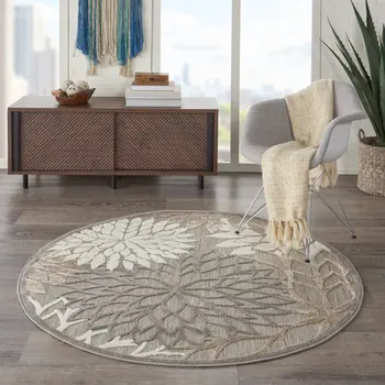 4' Gray And Ivory Round Indoor Outdoor Area Rug