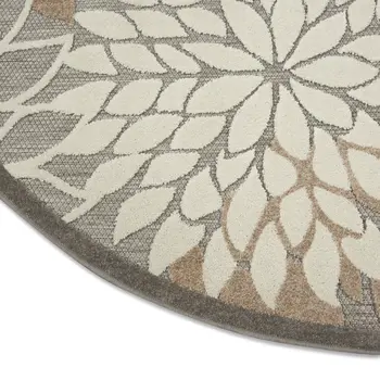 4' Gray And Ivory Round Indoor Outdoor Area Rug