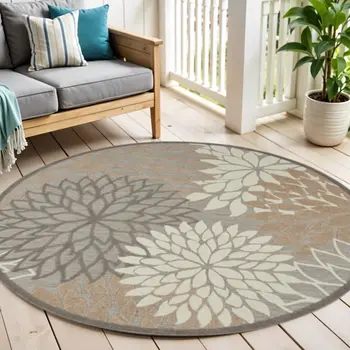 4' Gray And Ivory Round Indoor Outdoor Area Rug