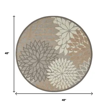 4' Gray And Ivory Round Indoor Outdoor Area Rug