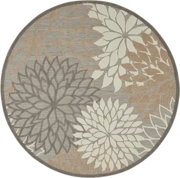 4' Gray And Ivory Round Indoor Outdoor Area Rug