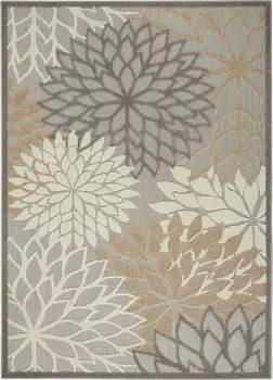 5' X 8' Gray And Ivory Floral Indoor Outdoor Area Rug