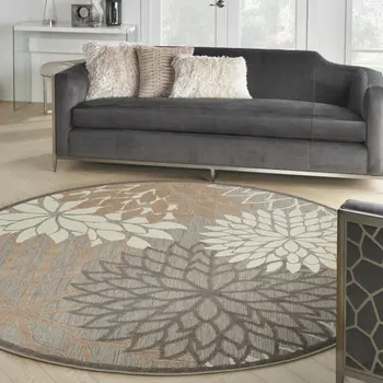 8' Gray And Ivory Round Indoor Outdoor Area Rug