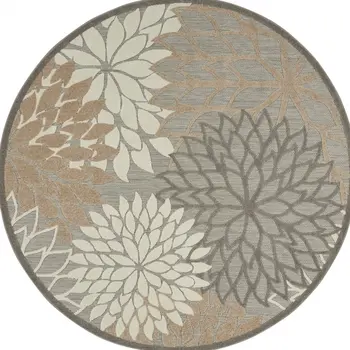 8' Gray And Ivory Round Indoor Outdoor Area Rug