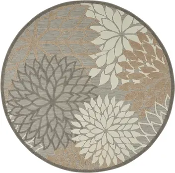 8' Gray And Ivory Round Indoor Outdoor Area Rug
