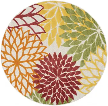 5' Green And Ivory Round Indoor Outdoor Area Rug