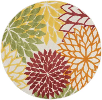 5' Green And Ivory Round Indoor Outdoor Area Rug