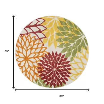 5' Green And Ivory Round Indoor Outdoor Area Rug