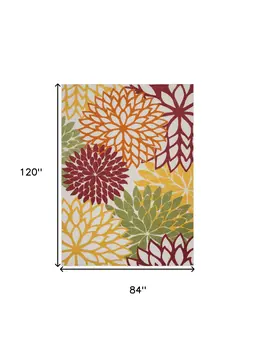 7' X 10' Green And Ivory Indoor Outdoor Area Rug