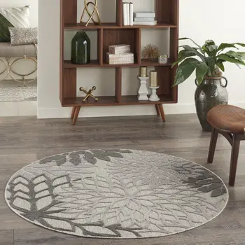 4' Gray Round Indoor Outdoor Area Rug
